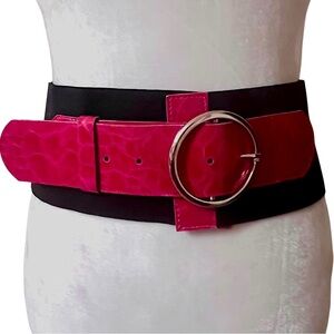 RARE Antoniazzi Firenze Fuchsia Crocodile Leather Statement cinch Belt Italy Y2K